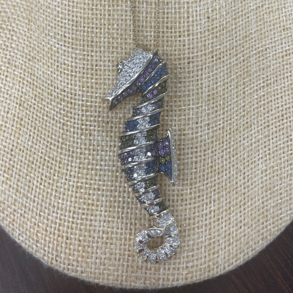 COPY - NWOT Gold Enamel Seahorse Pendant With Multicolor Rhinestones